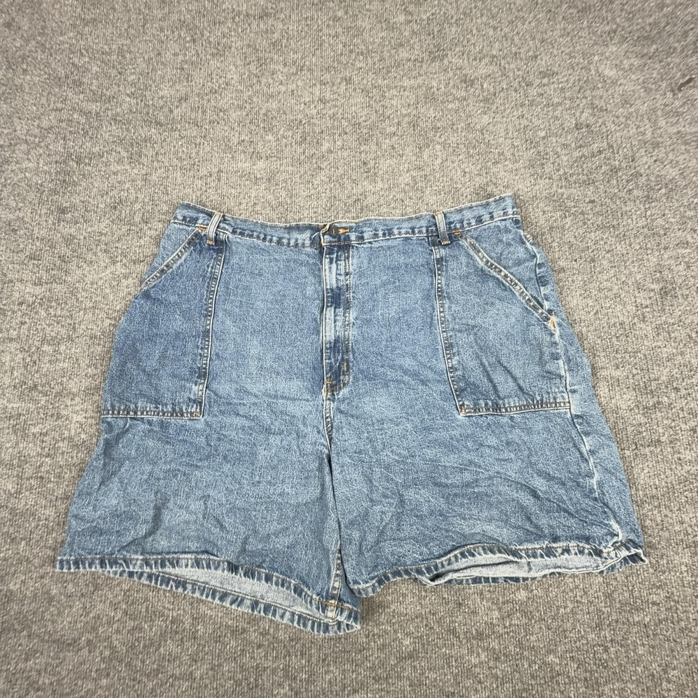 VTG Faded Glory Shorts Womens 24 Blue Denim Utility Ruffle Pocket High Rise